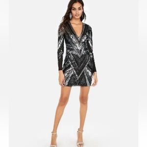 Express Sequin Long Sleeve Mini Dress